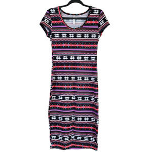 Bobbie Brooks Womens Midi Sheath T-Shirt Dress Size S Nordic Print Soft Stretch